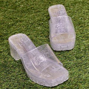 Barbie Glitter Jelly Block Heels ✨ Clear Platform Size 8 US 💖